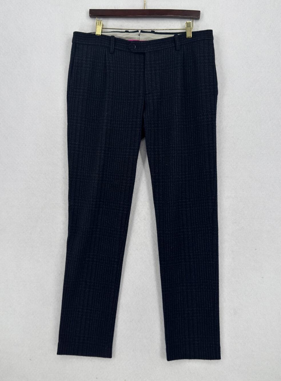 Etro Mens Black Wool Blend Houndstooth Straight Leg Trouser Pants Sz IT 50